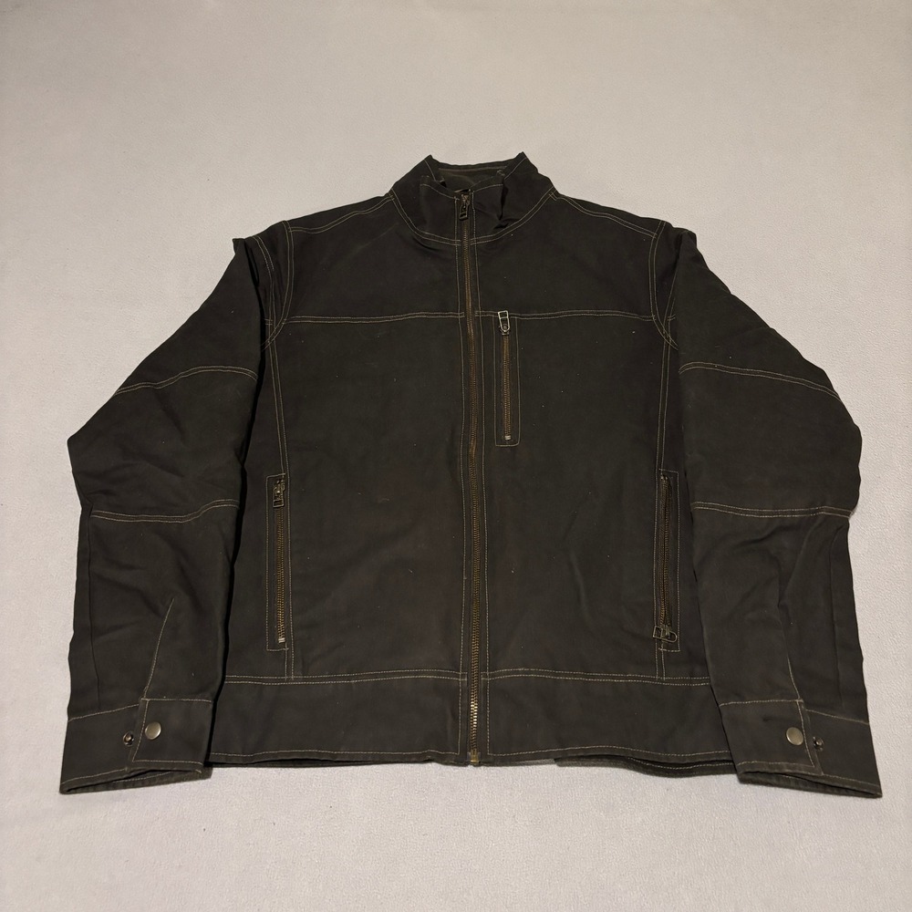 Kuhl Arktik Mens Jacket Medium Brown Waxed‎ Cotton Fleece Lined Full Zip Outdoor